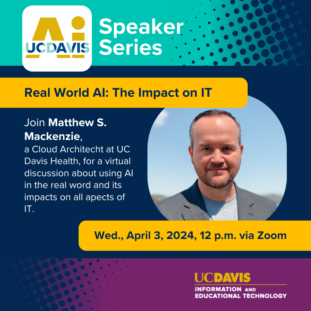 AI speaker series graphic for April 3, 2024 event