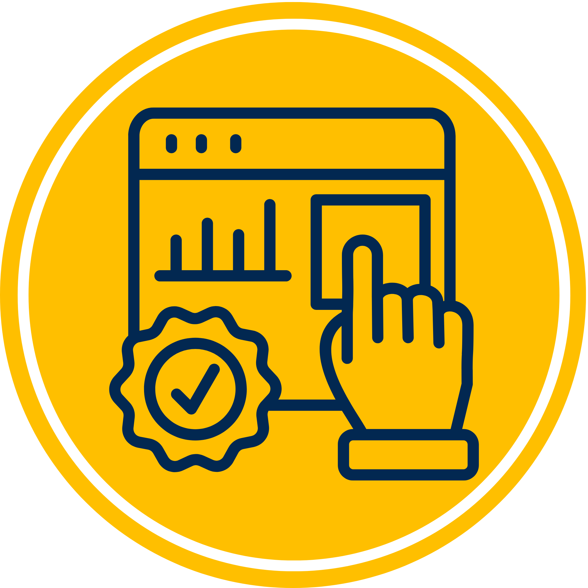 Graphic showing a hand interacting with a computer screen on a yellow background.