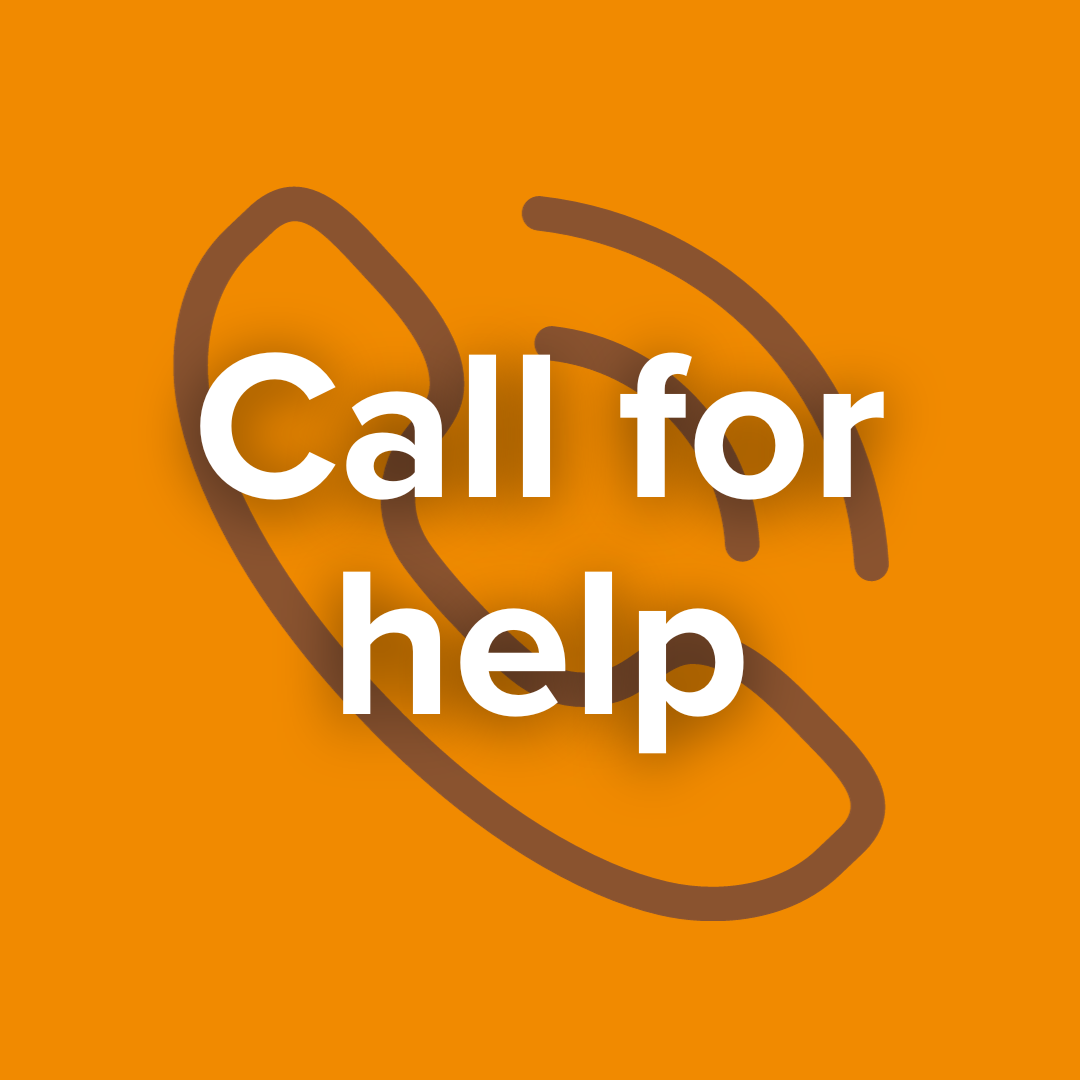 phone icon and the words call for help over top 