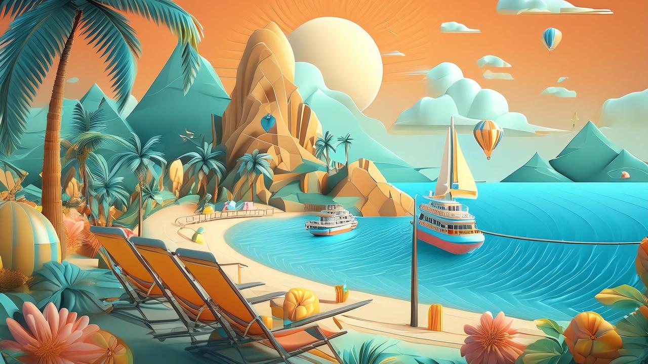 AI-generated image showing a tropical location in digital illustration style